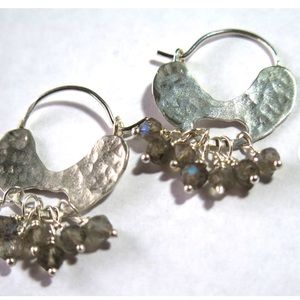 Silver Chandelier Hoops W/ Labradorite Drops.